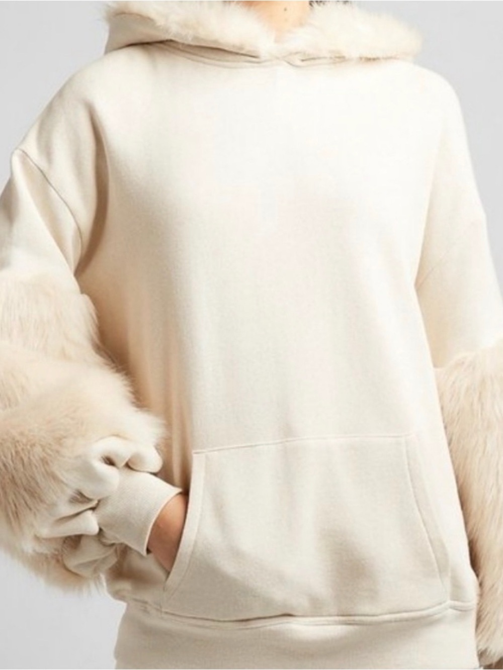 Express One Eleven Cream Hoodie with Faux Fur Trim size M new without tag